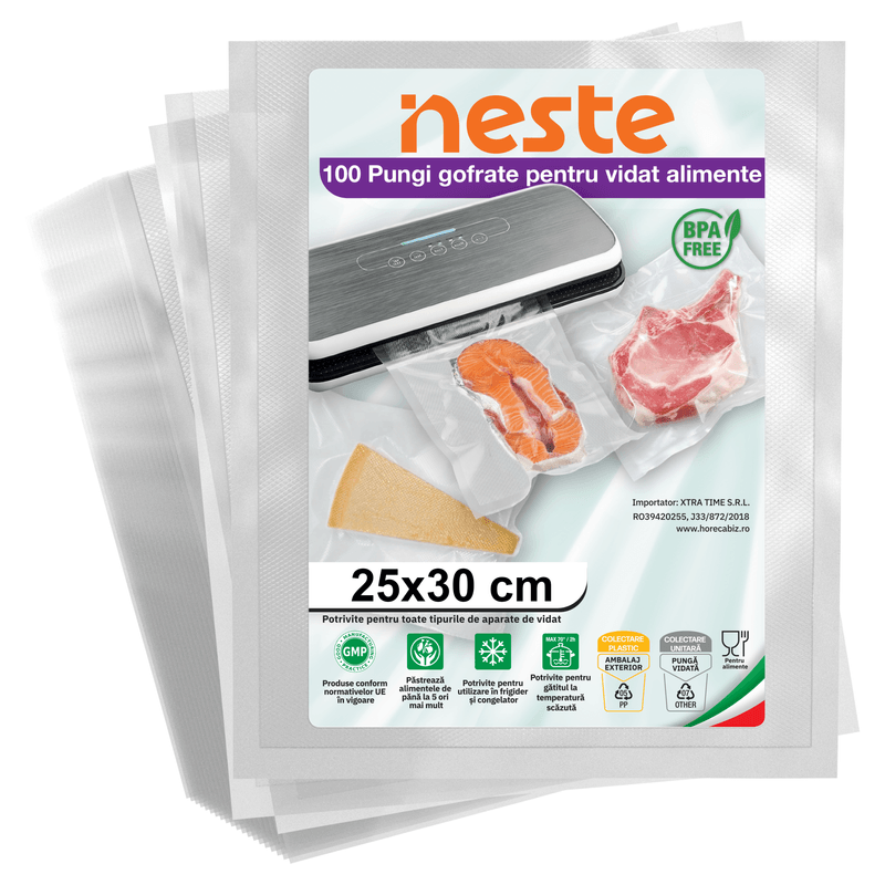 Market - Curatenie si intretinere casa - Produse bucatarie - Pungi si folii alimentare - Pungi Gofrate Neste pentru Vidat Alimente – Set 100 Bucati, Dimensiuni Variate - - Infinity.ro