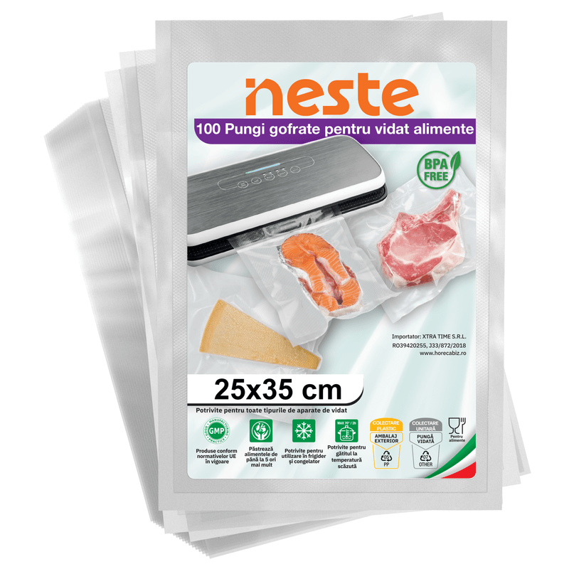 Market - Curatenie si intretinere casa - Produse bucatarie - Pungi si folii alimentare - Pungi Gofrate Neste pentru Vidat Alimente – Set 100 Bucati, Dimensiuni Variate - - Infinity.ro
