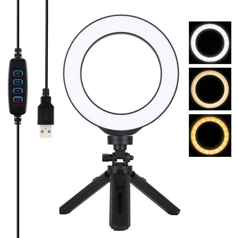 Laptop, Telefoane si Tablete - Telefoane mobile si accesorii - Accesorii Telefoane - Selfie stick-uri - Selfie ring light cu suport de telefon, LED 10W, 260 mm, temperatura de culoare ajustabila, USB, 10 nivele, Optonica - Infinity.ro