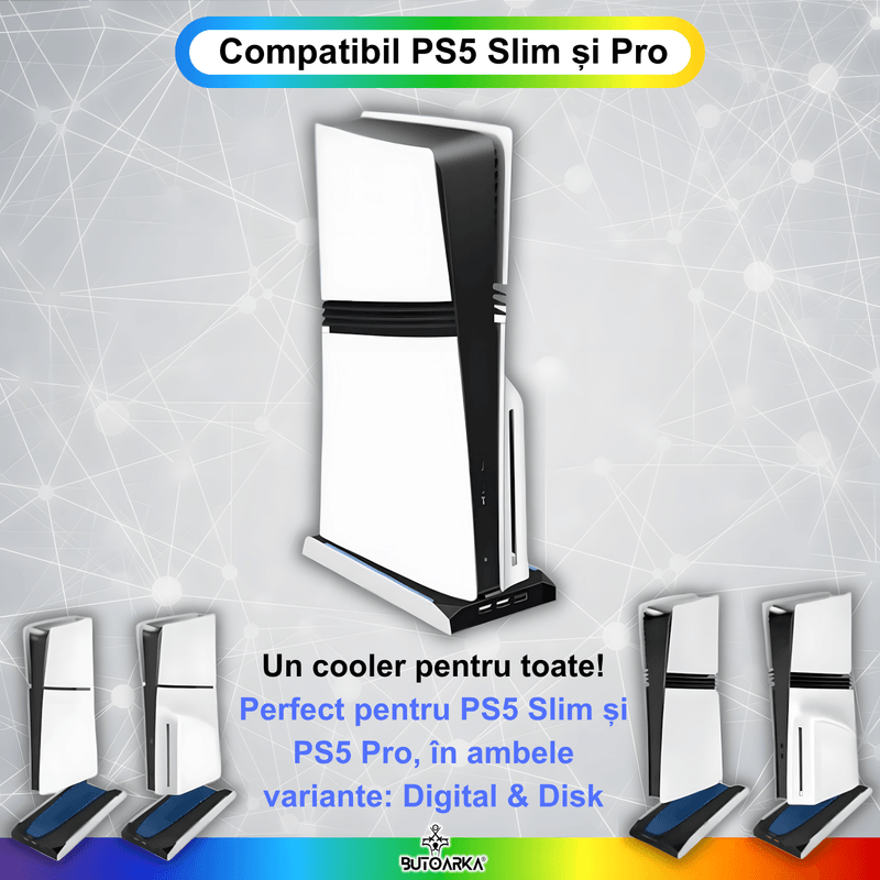 PC, gaming si accesorii - Gaming - Accesorii gaming - Accesorii console gaming - Stand Vertical Racire, Cooler Consola Playstation 5 Slim & Pro Disc/Digital, 3 Viteze, Iluminare LED RGB, 3 Porturi USB - Infinity.ro