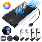 PC, gaming si accesorii - Gaming - Accesorii gaming - Accesorii console gaming - Stand Vertical Racire, Cooler Consola Playstation 5 Slim & Pro Disc/Digital, 3 Viteze, Iluminare LED RGB, 3 Porturi USB - Infinity.ro