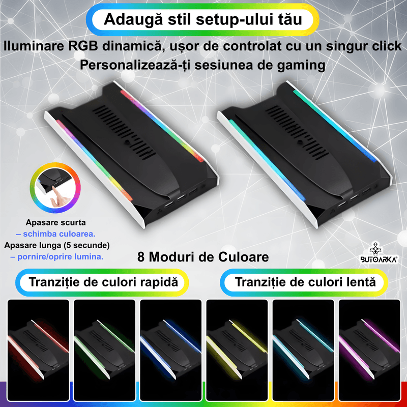 PC, gaming si accesorii - Gaming - Accesorii gaming - Accesorii console gaming - Stand Vertical Racire, Cooler Consola Playstation 5 Slim & Pro Disc/Digital, 3 Viteze, Iluminare LED RGB, 3 Porturi USB - Infinity.ro