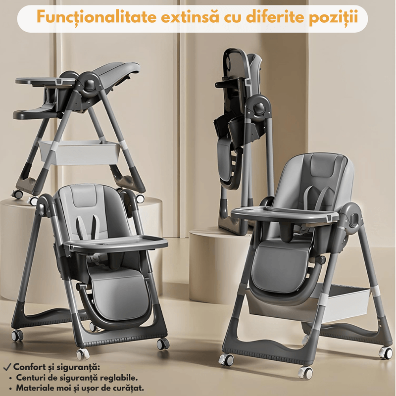 Jucarii, Copii si Bebe - Hrana si alaptare - Scaune de masa bebe - Scaun de Masa Pliabil 3 in 1 pentru Bebelusi si Copii, Qova®, Multifunctional, Reglabil pe inaltime, 4 Pozitii inclinare - Infinity.ro