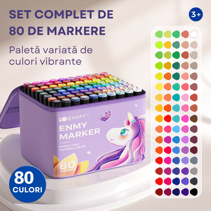 Carti si Birotica - Birotica - Instrumente de scris - Creioane - Set 80 de carioci profesionale, cerneala pe baza de alcool, INCO®, multicolore pentru desen, varf dublu subtire si gros - Infinity.ro