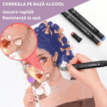 Carti si Birotica - Birotica - Instrumente de scris - Creioane - Set 80 de carioci profesionale, cerneala pe baza de alcool, INCO®, multicolore pentru desen, varf dublu subtire si gros - Infinity.ro