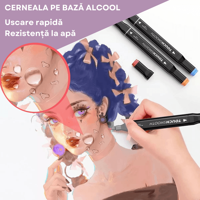 Carti si Birotica - Birotica - Instrumente de scris - Creioane - Set 80 de carioci profesionale, cerneala pe baza de alcool, INCO®, multicolore pentru desen, varf dublu subtire si gros - Infinity.ro