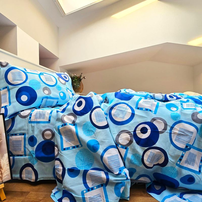 Casa si Gradina - Textile si covoare - Lenjerii de pat - Seturi de lenjerie - Lenjerie de pat 4 piese, 2 persoane, tesatura clasica neteda, 100% bumbac, decor geometric- 20 - Infinity.ro