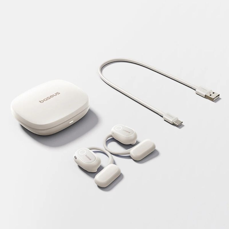 TV, Audio-Video si Foto - Portabile audio - Casti audio - Casti True Wireless Baseus Bowie MF1 Open-Ear, Autonomie 60 de ore, IPX4, Bluetooth 5.4, Alb - Infinity.ro