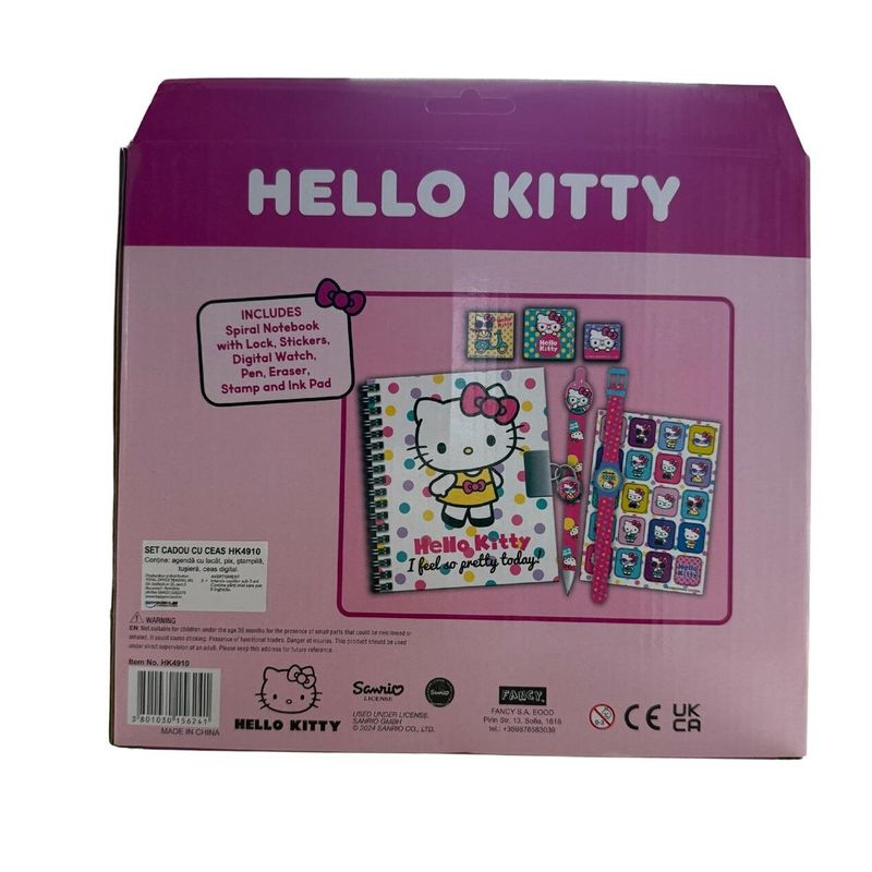 Jucarii, Copii si Bebe - Jucarii si jocuri - Jucarii de rol - Seturi de curatenie copii si accesorii - Set Cadou Cu Ceas Hello Kitty, 6 piese - Infinity.ro