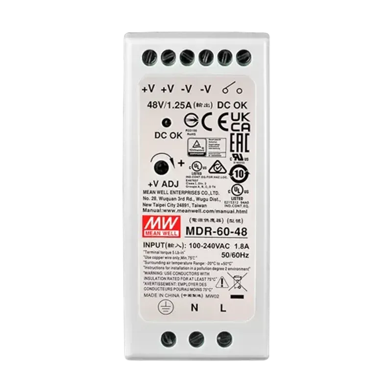 Casa si Gradina - Electrice - Smart Home - Accesorii control acces si supraveghere - Sursa de alimentare in comutatie, 48V/1.25A, 60W, sina DIN - MEAN WELL MDR-60-48 - Infinity.ro