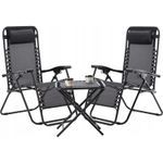 Casa si Gradina - Gradina si terasa - Balansoare si hamace - Balansoare - Set 2 sezlonguri pliabile 90x65x110 cm cu masuta 50x50x50 cm, textilene si cadru metalic, negru - Infinity.ro