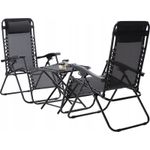 Casa si Gradina - Gradina si terasa - Balansoare si hamace - Balansoare - Set 2 sezlonguri pliabile 90x65x110 cm cu masuta 50x50x50 cm, textilene si cadru metalic, negru - Infinity.ro