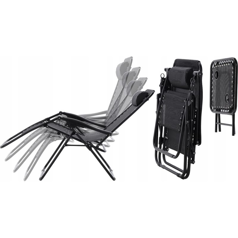 Casa si Gradina - Gradina si terasa - Balansoare si hamace - Balansoare - Set 2 sezlonguri pliabile 90x65x110 cm cu masuta 50x50x50 cm, textilene si cadru metalic, negru - Infinity.ro