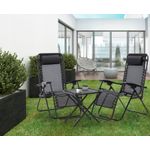 Casa si Gradina - Gradina si terasa - Balansoare si hamace - Balansoare - Set 2 sezlonguri pliabile 90x65x110 cm cu masuta 50x50x50 cm, textilene si cadru metalic, negru - Infinity.ro