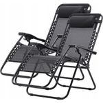 Casa si Gradina - Gradina si terasa - Balansoare si hamace - Balansoare - Set 2 sezlonguri pliabile 90x65x110 cm cu masuta 50x50x50 cm, textilene si cadru metalic, negru - Infinity.ro