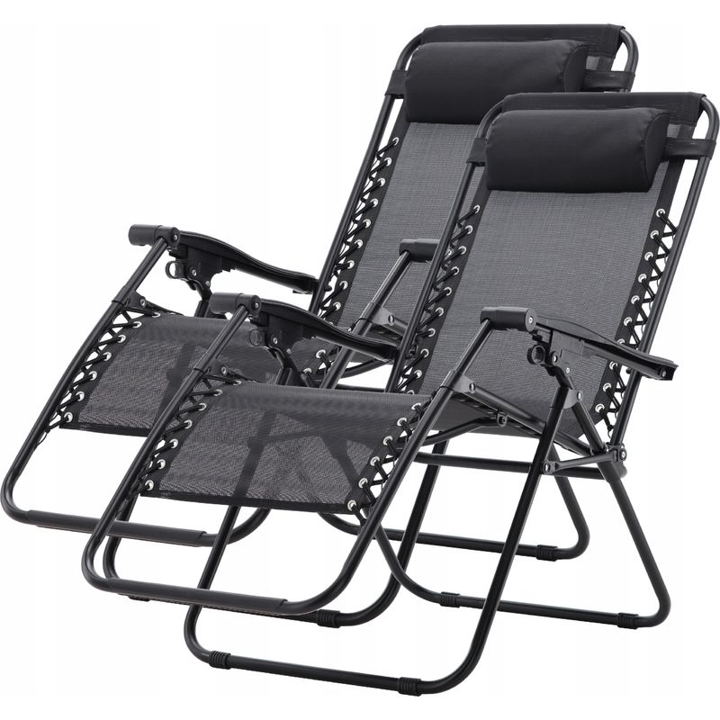 Casa si Gradina - Gradina si terasa - Balansoare si hamace - Balansoare - Set 2 sezlonguri pliabile 90x65x110 cm cu masuta 50x50x50 cm, textilene si cadru metalic, negru - Infinity.ro