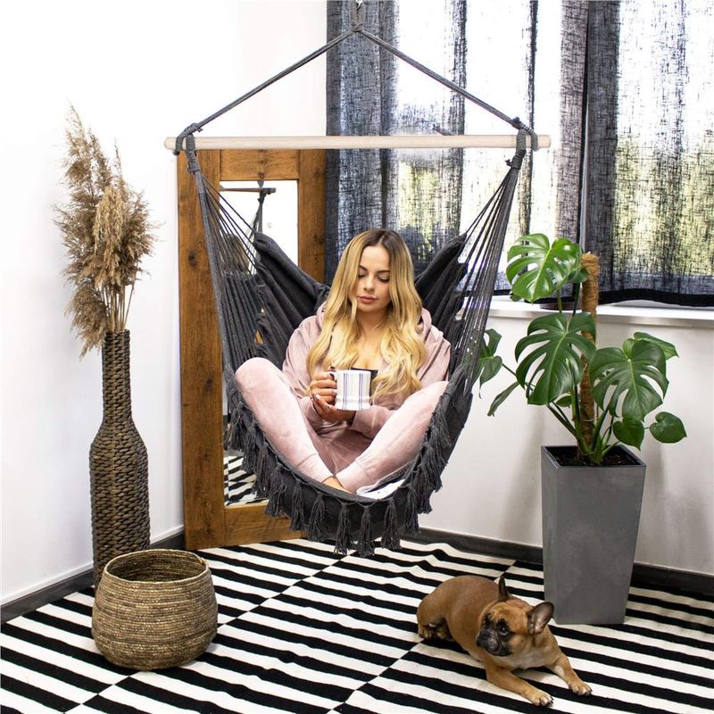 Casa si Gradina - Gradina si terasa - Balansoare si hamace - Balansoare - Hamac tip leagan suspendat pentru casa sau gradina, cu perne, 130x100cm, 150kg, gri inchis - Infinity.ro