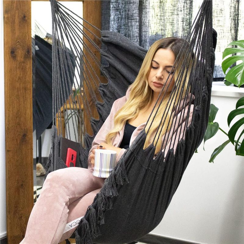 Casa si Gradina - Gradina si terasa - Balansoare si hamace - Balansoare - Hamac tip leagan suspendat pentru casa sau gradina, cu perne, 130x100cm, 150kg, gri inchis - Infinity.ro