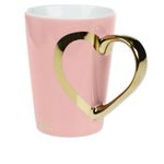 Casa si Gradina - Bucatarie si vesela - Cani si pahare - Cani si cesti - Cana New Bone Roz Maner Auriu Inima, Imprimeu "LOVE", 8 x 11 cm, 350ml - Infinity.ro