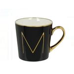 Casa si Gradina - Bucatarie si vesela - Cani si pahare - Cani si cesti - Cana New Bone Neagra cu Litera Aurie M & Maner Auriu, 10 x 10 cm, 460ml - Infinity.ro