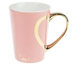 Casa si Gradina - Bucatarie si vesela - Cani si pahare - Cani si cesti - Cana New Bone Roz Maner Auriu Inima, Imprimeu "LOVE", 8 x 11 cm, 350ml - Infinity.ro