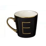 Casa si Gradina - Bucatarie si vesela - Cani si pahare - Cani si cesti - Cana New Bone Neagra cu Litera Aurie E & Maner Auriu, 10 x 10 cm, 460ml - Infinity.ro