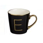 Casa si Gradina - Bucatarie si vesela - Cani si pahare - Cani si cesti - Cana New Bone Neagra cu Litera Aurie E & Maner Auriu, 10 x 10 cm, 460ml - Infinity.ro