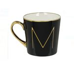 Casa si Gradina - Bucatarie si vesela - Cani si pahare - Cani si cesti - Cana New Bone Neagra cu Litera Aurie M & Maner Auriu, 10 x 10 cm, 460ml - Infinity.ro