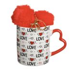 Casa si Gradina - Bucatarie si vesela - Cani si pahare - Cani si cesti - Cana Ceramica Alba "Love" cu Toarta Inima si Breloc Inima Rosie din Blana Artificiala, 350ml - Infinity.ro