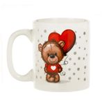 Casa si Gradina - Bucatarie si vesela - Cani si pahare - Cani si cesti - Cana Ceramica cu Imprimeu Ursulet cu Balon Rosu in forma de Inima, 6 x 7.3 cm, Alba,  125ml - Infinity.ro