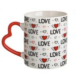 Casa si Gradina - Bucatarie si vesela - Cani si pahare - Cani si cesti - Cana Ceramica Alba "Love" cu Toarta Inima si Breloc Inima Rosie din Blana Artificiala, 350ml - Infinity.ro