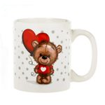 Casa si Gradina - Bucatarie si vesela - Cani si pahare - Cani si cesti - Cana Ceramica cu Imprimeu Ursulet cu Balon Rosu in forma de Inima, 6 x 7.3 cm, Alba,  125ml - Infinity.ro