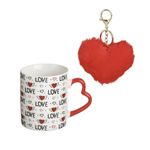 Casa si Gradina - Bucatarie si vesela - Cani si pahare - Cani si cesti - Cana Ceramica Alba "Love" cu Toarta Inima si Breloc Inima Rosie din Blana Artificiala, 350ml - Infinity.ro