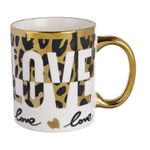 Casa si Gradina - Bucatarie si vesela - Cani si pahare - Cani si cesti - Cana Ceramica cu Model Animal Print din Folie Aurie "Love", 8 x 9.5 cm, 340 ml - Infinity.ro
