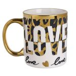 Casa si Gradina - Bucatarie si vesela - Cani si pahare - Cani si cesti - Cana Ceramica cu Model Animal Print din Folie Aurie "Love", 8 x 9.5 cm, 340 ml - Infinity.ro
