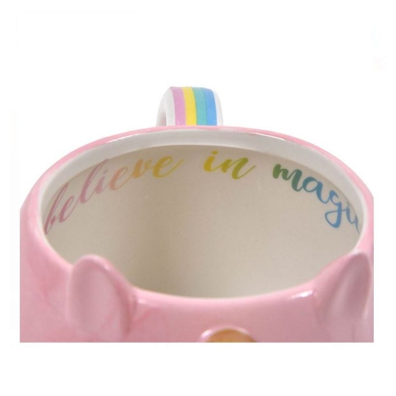 Casa si Gradina - Bucatarie si vesela - Cani si pahare - Cani si cesti - Cana Ceramica 3D Unicorn "Believe in Magic", MAner Curcubeu, Roz, 9 x 10 cm,  580 ml - Infinity.ro