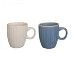 Casa si Gradina - Bucatarie si vesela - Cani si pahare - Cani si cesti - Set Cesti Ceramice cu Model Dungi, 170ml,  Bej si Bleu, 7 x 8 cm, 2buc - Infinity.ro