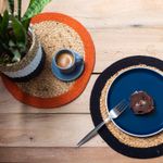 Casa si Gradina - Textile si covoare - Textile bucatarie - Servete si naproane - Servet Natural din Iuta si Bumbac cu Bordura Neagra, India, 30 x 30 cm - Infinity.ro