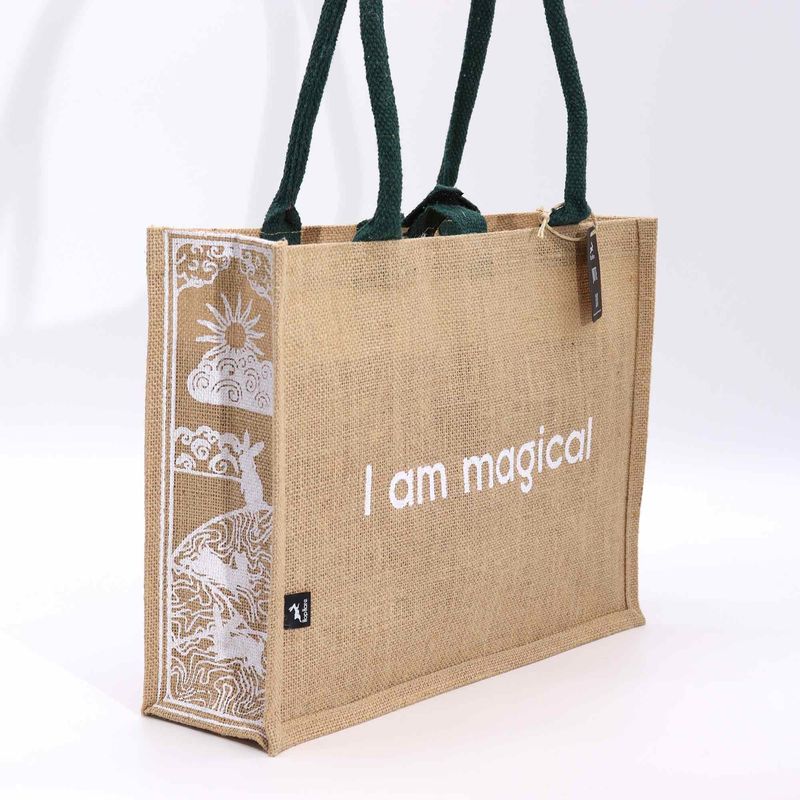 Fashion, accesorii si bijuterii - Femei - Accesorii femei - Genti si rucsacuri femei - Geanta din Iuta Hop Hare "I'm Magical", India, 38 x 27 x 11 cm - Infinity.ro