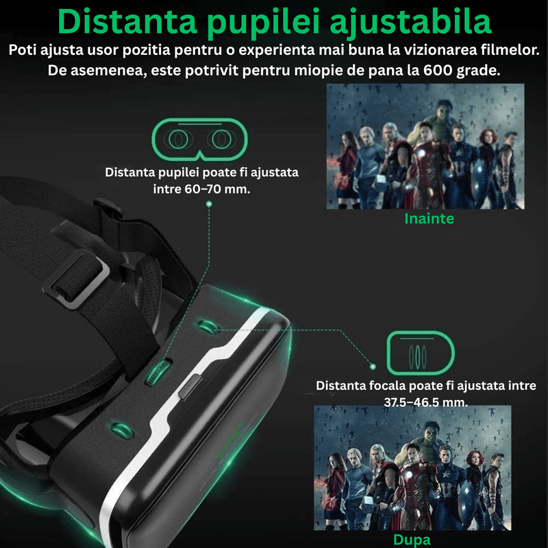 PC, gaming si accesorii - Gaming - Accesorii gaming - Ochelari VR Gaming - Ochelari VR 3D cu Casti si Gamepad, Sunet 9D, Android iOS, Telefoane 4.7–6.6”, Negru - Infinity.ro