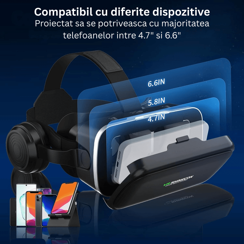 PC, gaming si accesorii - Gaming - Accesorii gaming - Ochelari VR Gaming - Ochelari VR 3D cu Casti si Gamepad, Sunet 9D, Android iOS, Telefoane 4.7–6.6”, Negru - Infinity.ro