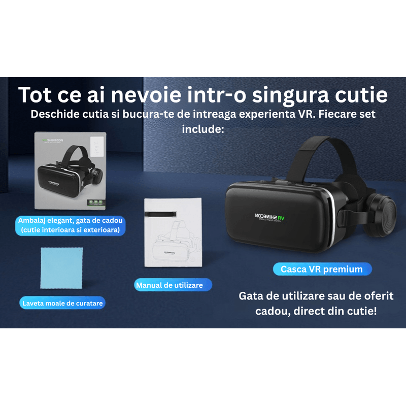 PC, gaming si accesorii - Gaming - Accesorii gaming - Ochelari VR Gaming - Ochelari VR 3D cu Casti si Gamepad, Sunet 9D, Android iOS, Telefoane 4.7–6.6”, Negru - Infinity.ro