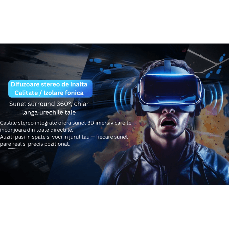 PC, gaming si accesorii - Gaming - Accesorii gaming - Ochelari VR Gaming - Ochelari VR 3D cu Casti si Gamepad, Sunet 9D, Android iOS, Telefoane 4.7–6.6”, Negru - Infinity.ro