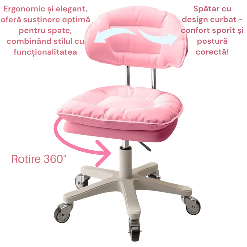 Casa si Gradina - Mobilier - Scaune si fotolii - Scaune - Scaun ergonomic, elegant si versatil, rotativ, mobil, ajustabil pe inaltime (65–75 cm), piele PU,roz - Infinity.ro