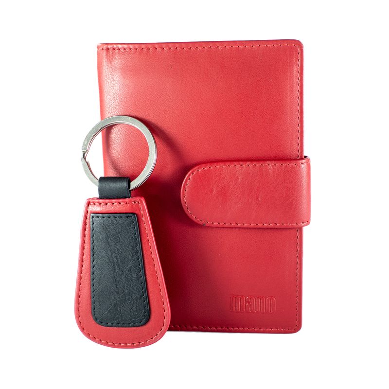 Fashion, accesorii si bijuterii - Femei - Accesorii femei - Portofele femei - Set cadou din piele naturala, cu portofel si breloc pentru chei, de dama, model MSU4, Rosu - Infinity.ro