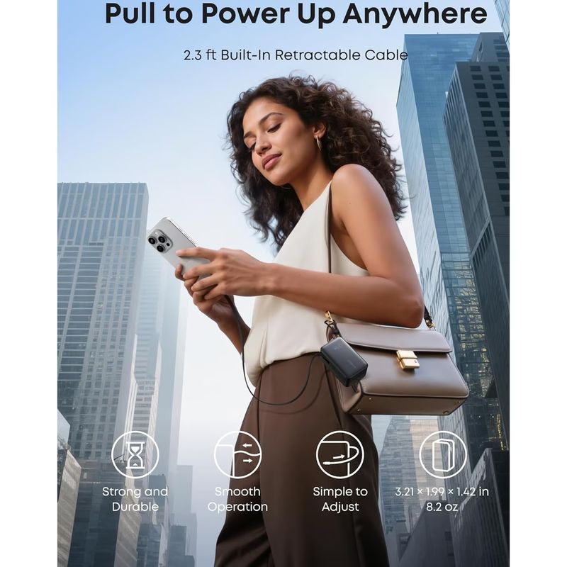 Laptop, Telefoane si Tablete - Telefoane mobile si accesorii - Accesorii Telefoane - Baterii externe - Acumulator extern Anker Nano 10.000 mAh, 45W, cu cablu USB-C InstaCord retractabil, Negru - Infinity.ro