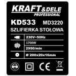 Casa si Gradina - Constructii - Scule electrice si accesorii - Polizoare - Polizor de banc, 1700W 2950/min, KD533, Kraft&Dele, culoare rosu - Infinity.ro