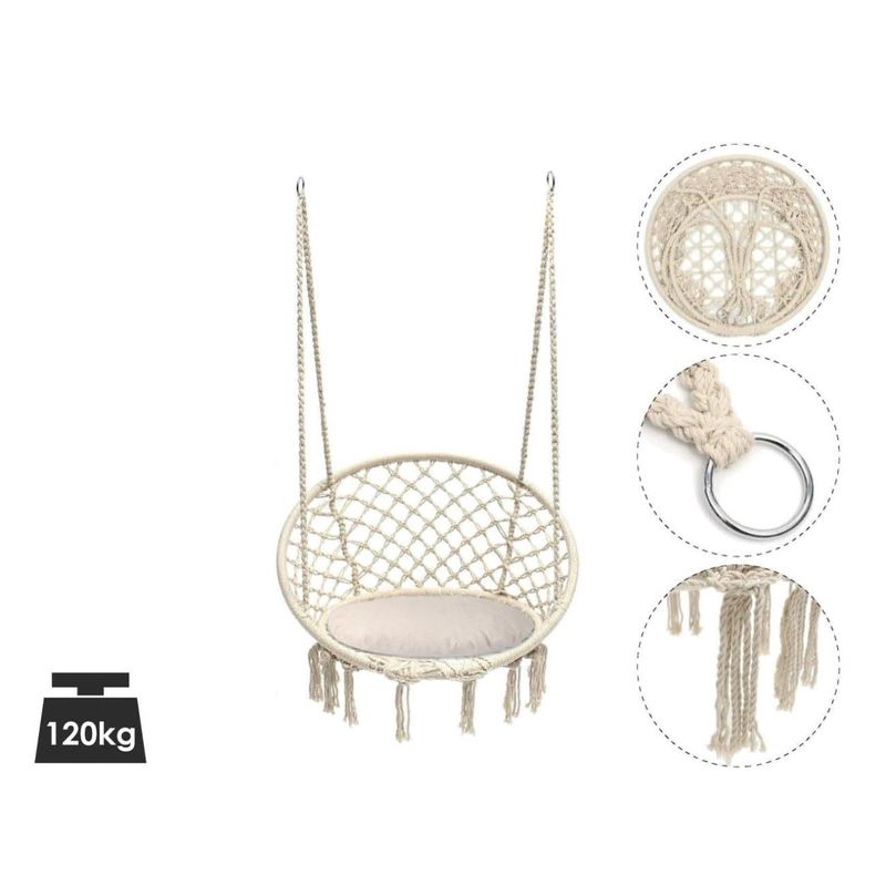 Casa si Gradina - Gradina si terasa - Balansoare si hamace - Hamace si suporturi - Fotoliu suspendat din macrame - Dimensiune Ø60x80cm - Bej - Infinity.ro