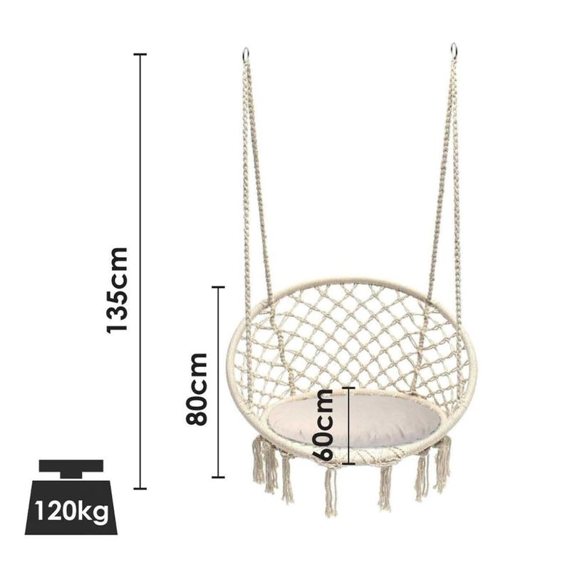 Casa si Gradina - Gradina si terasa - Balansoare si hamace - Hamace si suporturi - Fotoliu suspendat din macrame - Dimensiune Ø60x80cm - Bej - Infinity.ro