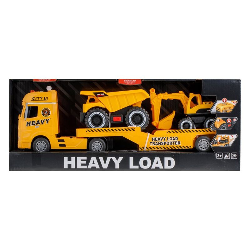 Jucarii, Copii si Bebe - Jucarii si jocuri - Vehicule si jucarii cu telecomanda - Utilaje constructie de jucarie - Camion cu 2 Utilaje de Constructii, Lumini si Sunete, Jucarie Copii - Infinity.ro